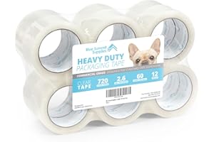 Blue Summit Supplies Clear Packing Tape Refills Bulk, 12 Pack, Heavy Duty Packaging Tape Rolls, 2 Inch Wide for Moving Boxes, Shipping, Sealing, 2.7mil Thick, 60 Yard Length, 720 Total Yards