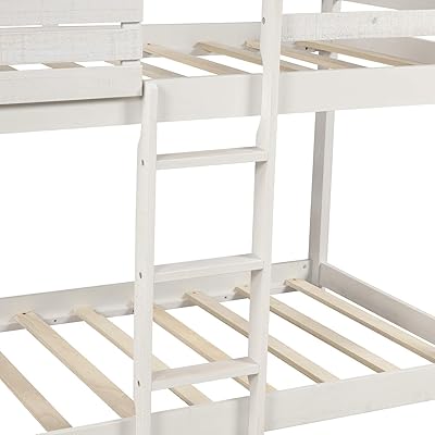 Buy Merax Twin Bunk Wood Loft Bed Bedroom Furniture With Roof Window Guardrail Ladder For Kids And Teens Antique White Online In Indonesia B0919q76yl