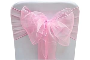 Sarvam Fashion Set of 10 Chair Bows Sashes Tie Back Decorative Item Cover ups for Wedding Reception Events Banquets Chairs Decoration (10, Pink)