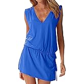 Hount Women's Beach Swimsuit Cover up Deep V-Neck Short Mini Dress Beach Skirt