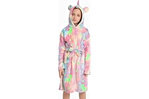 ALLINCOZY Soft Hooded Kids Robes for Boys & Girls, Glow in The Dark Kids Bathrobe Size 4-14, Fleece Bathrobe Gift
