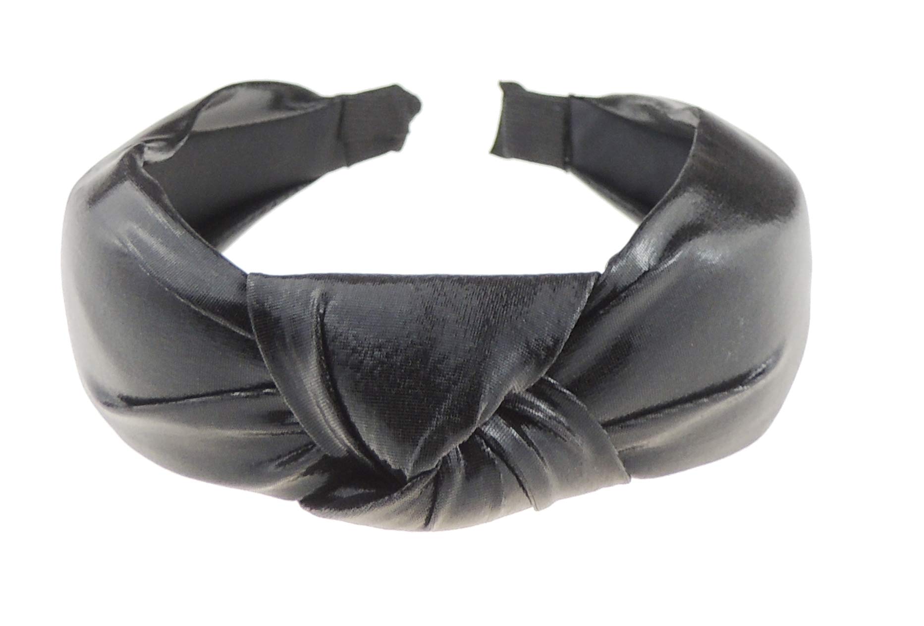 Womens Girls Evening Fancy Metallic Fabric Knot Twist Twisted Turban Wide Thick Formal Fancy Dress Headband Alice Band Hair Accessories Hairband Christmas Wedding Bridesmaid Party (Black)