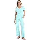 WiWi Women's Viscose from Bamboo Pajamas Set Short Sleeve Pajama Sets with Pants Super Soft Cooling Pjs with Pockets S-XXL