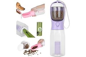 MUZIYUANMY Ultimate Dog Travel Companion: 3-in-1 Water Bottle, Food Container, and Waste Bag Dispenser for Outdoor Adventures (20 Ounce, Vine Purple)