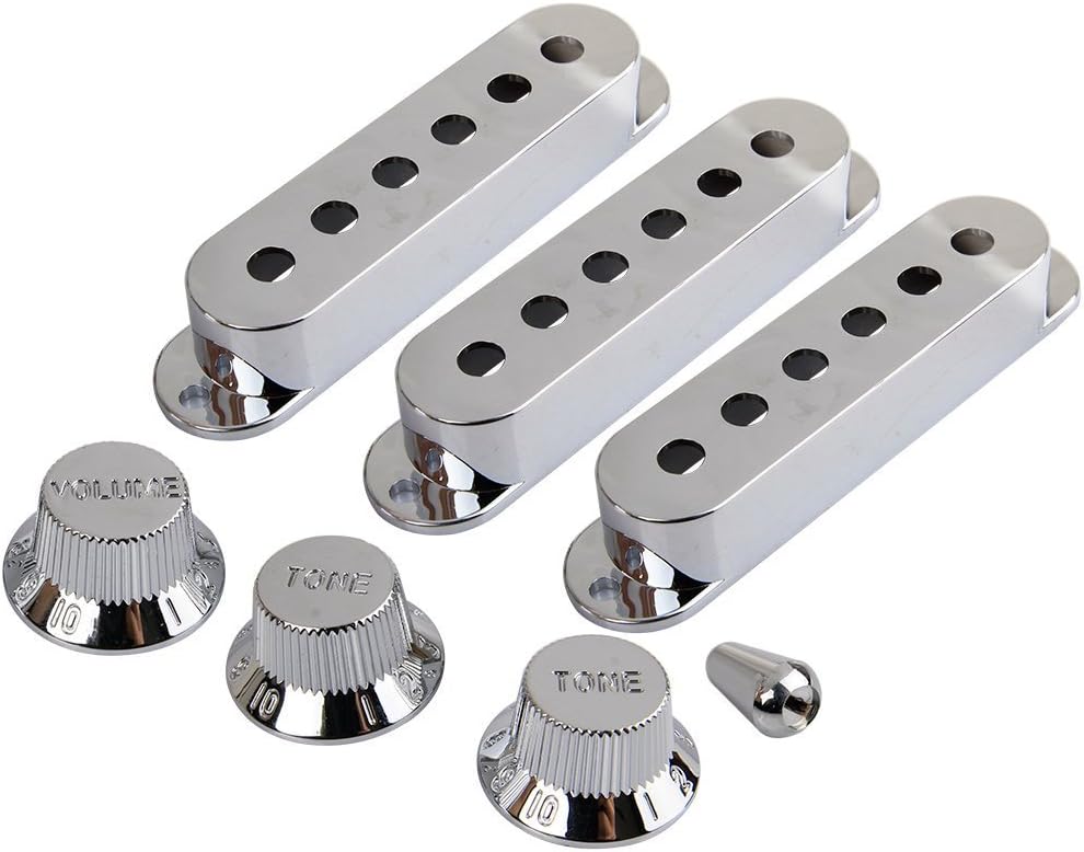 Surfing Single Coil Chrome Pickup Cover Volume Tone Knob Switch Tip Set for Fender ST Strat Guitar