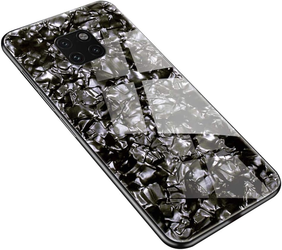 SHUNDA Bling Tempered Glass Case for Huawei Mate 20 Pro, Silicone Rubber Bumper Frame Protective Shell Anti-Scratch Tempered Glass Back Cover for Huawei Mate 20 Pro 6.39" - Black