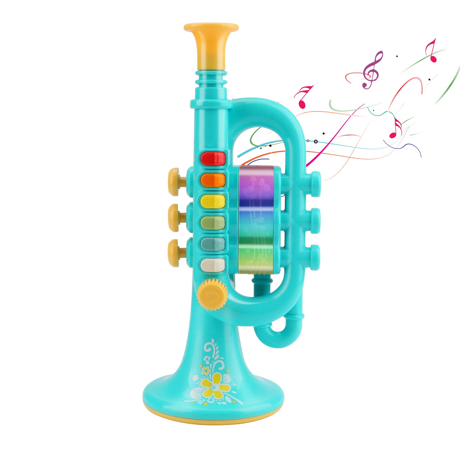 CestMall Trumpet Toys, Trumpet Horn with Music Portable Children's Trumpet Toy Plastic Trumpet Toy with Lighted Musical Instrument, Trumpet Toy Gift to Kid Boys Girls for Learning & Entertainment