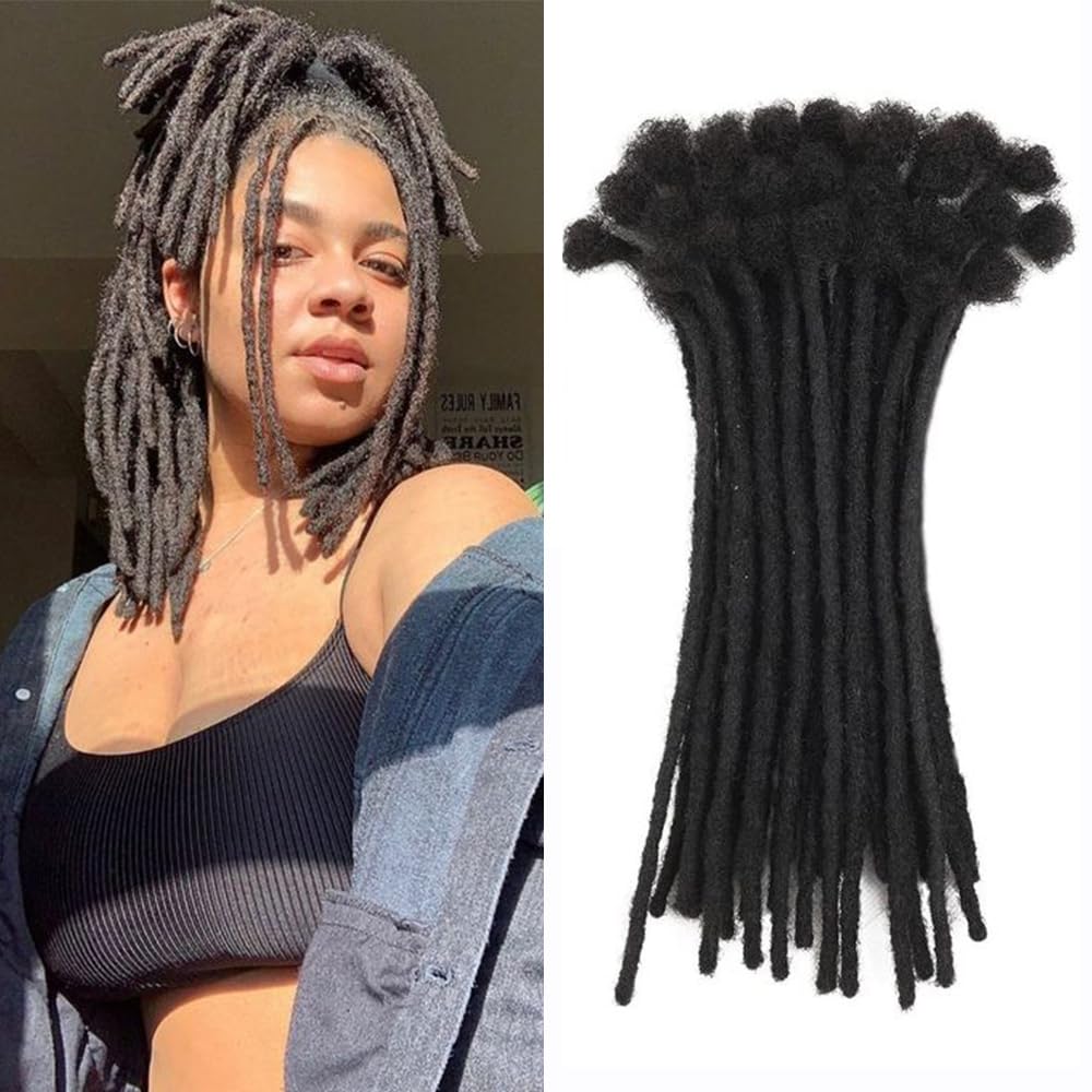 Datanala100% Human Hair Dreadlock Extensions 0.6cm Thickness Full Head Handmade Permanent loc Extensions Bundles Can Be Dyed Bleached Curled and Twisted for Man/Women/Kid (1B, 6Inch/40Strands) — image 1