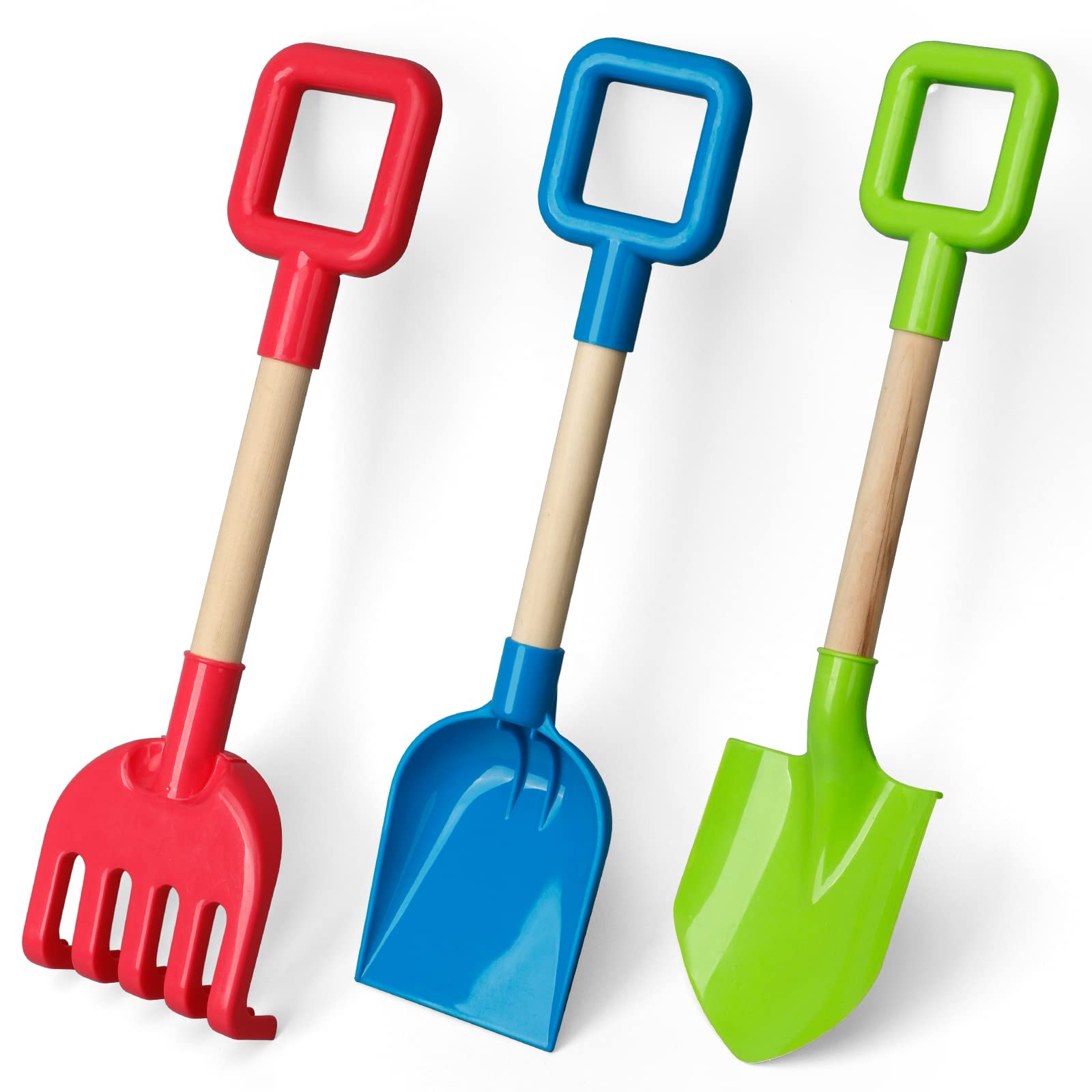 Photo 1 of Dilabnba 16'' Kids Beach Shovels Sand Spades Toys Garden Tools, Wood Handle ABS Plastic Spade Rake Scoop for Digging Sandbox Gardening Snow Backyard Summer Outdoor Toy 3-Pack, Blue/Green/Red