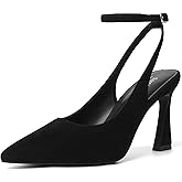 Susanny Womens Slingback Closed Toe Ankle Strap High Heels Pointed Toe Pumps Comfortable Stiletto Sexy Buckle Strappy Dressy Shoes for Wedding Bridal Party Work