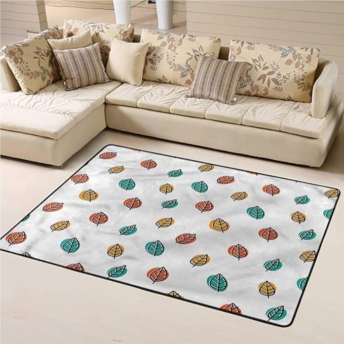 Rugs and Carpets Nature Kids Play Rug Falling Autumn Leaves Doodle 3' x 5' Rectangle