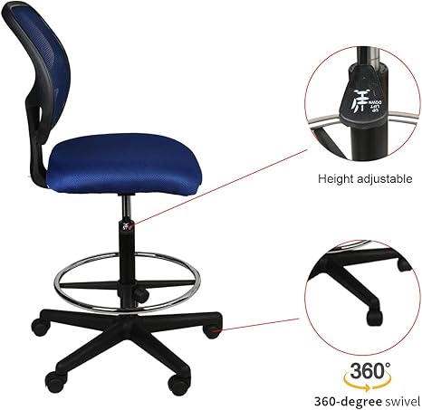 For Prime Luckwind Office Drafting Chair Mesh Armless Task Ergonomic Lumbar Support Midback Computer Desk Chair Adjustable Stool Swivel Chair With Adjustable Chrome Foot Rest Sgs Bifma 21 27 Blue Drafting Chairs Office Products