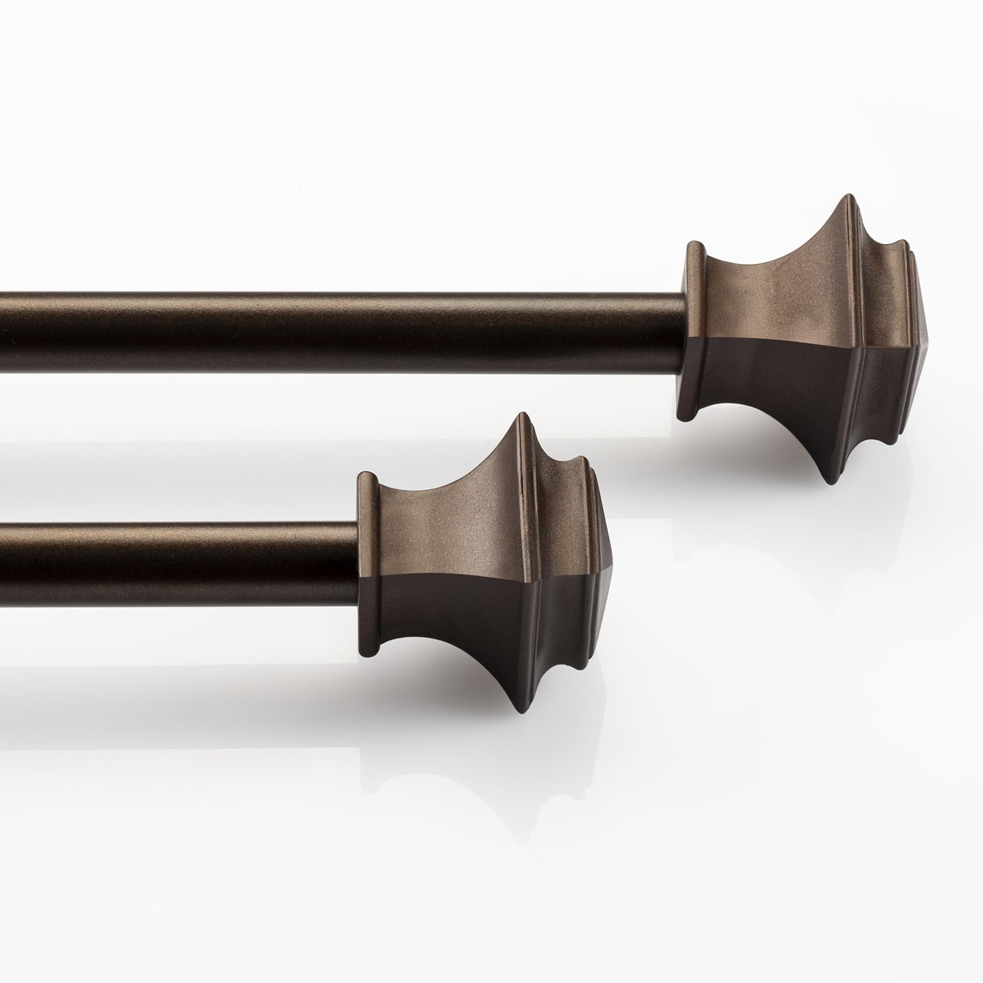 Deco Window Cafe Curtain Poles Extendable (set of2) 71 cm to 122 cm for Eyelet Curtains Windows & Doors Brown Oil Rubbed Curtain Rod Metal Rail with Decorative Square Finials and Brackets Set (16 MM)