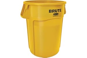 Rubbermaid Commercial Products BRUTE Heavy-Duty Round Trash/Garbage Container, 44-Gallon, Yellow, for Landscapers/Construction Sites/Restaurants/Back of House/Offices/Warehouses
