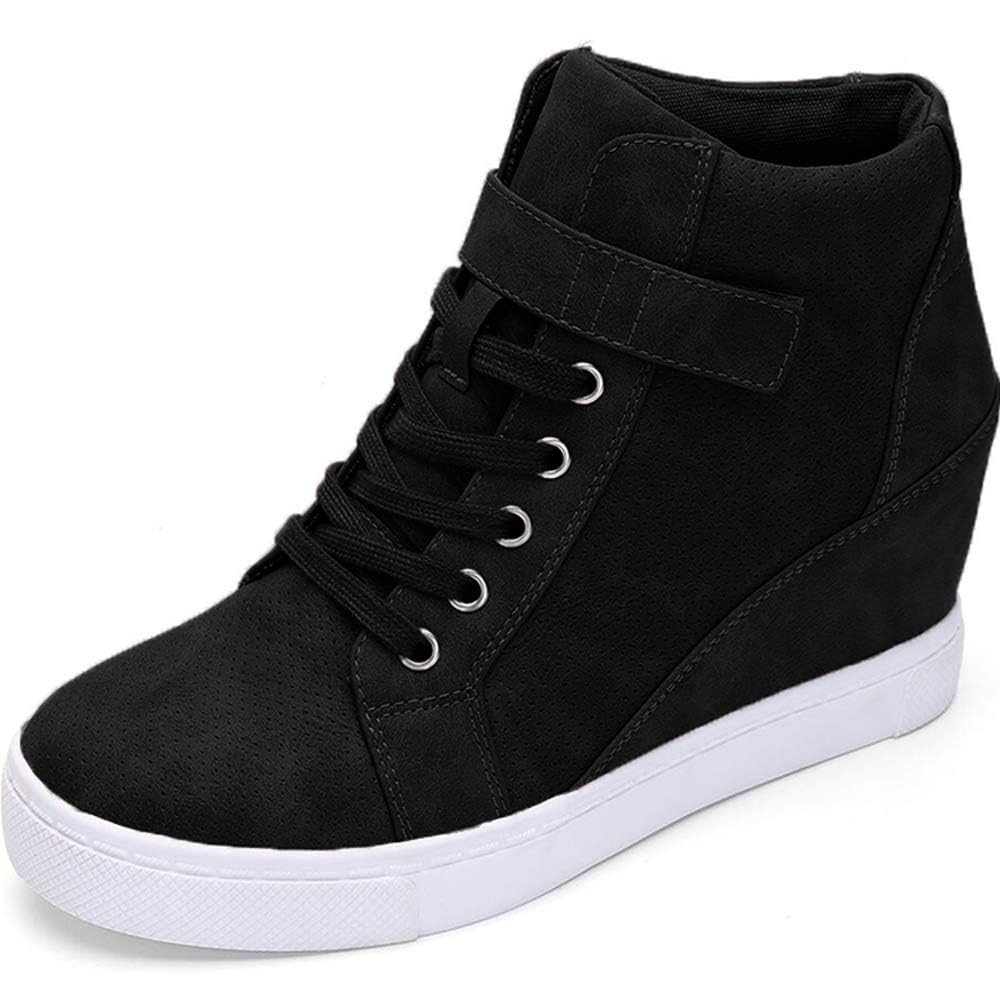 Photo 1 of Athlefit Women's Lace Up Wedge Sneakers High Top Fashion Sneakers Ankle Booties Size 7.5 Black