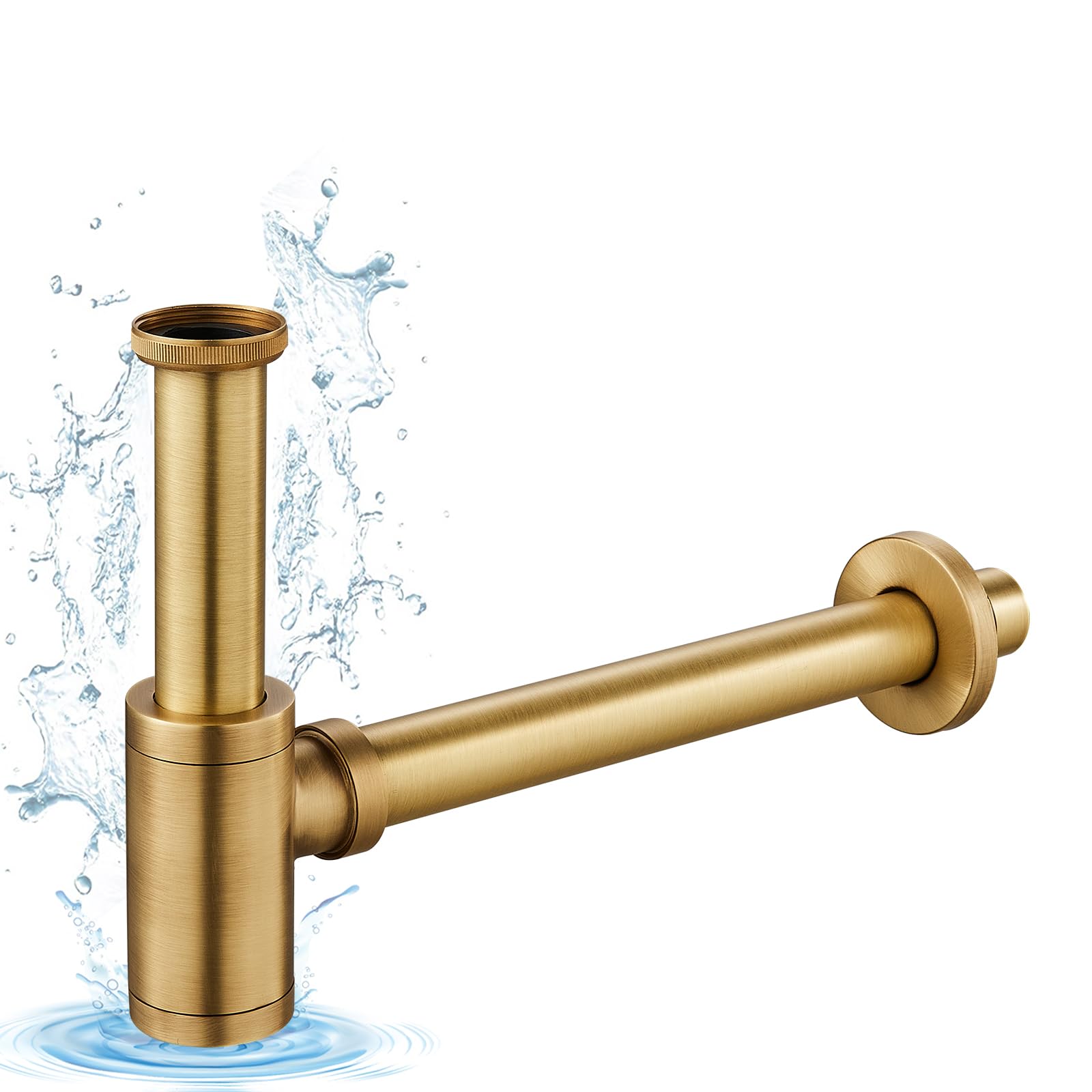 KINKIBOS Design Bottle Trap Universal for Bathroom Sink & Washbasin, Hidden Cleaning Opening, Odor Trap, Adjustable P-Trap 1 1/4 x 32 mm, Antique Brass Drain Pipe