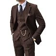 Retro 3 Piece Suit Tweed Herringbone Men's Suits Slim Fit Jacket Vest Pant | Tweed Wool Blend Retro 3 Piece Suit Herringbone