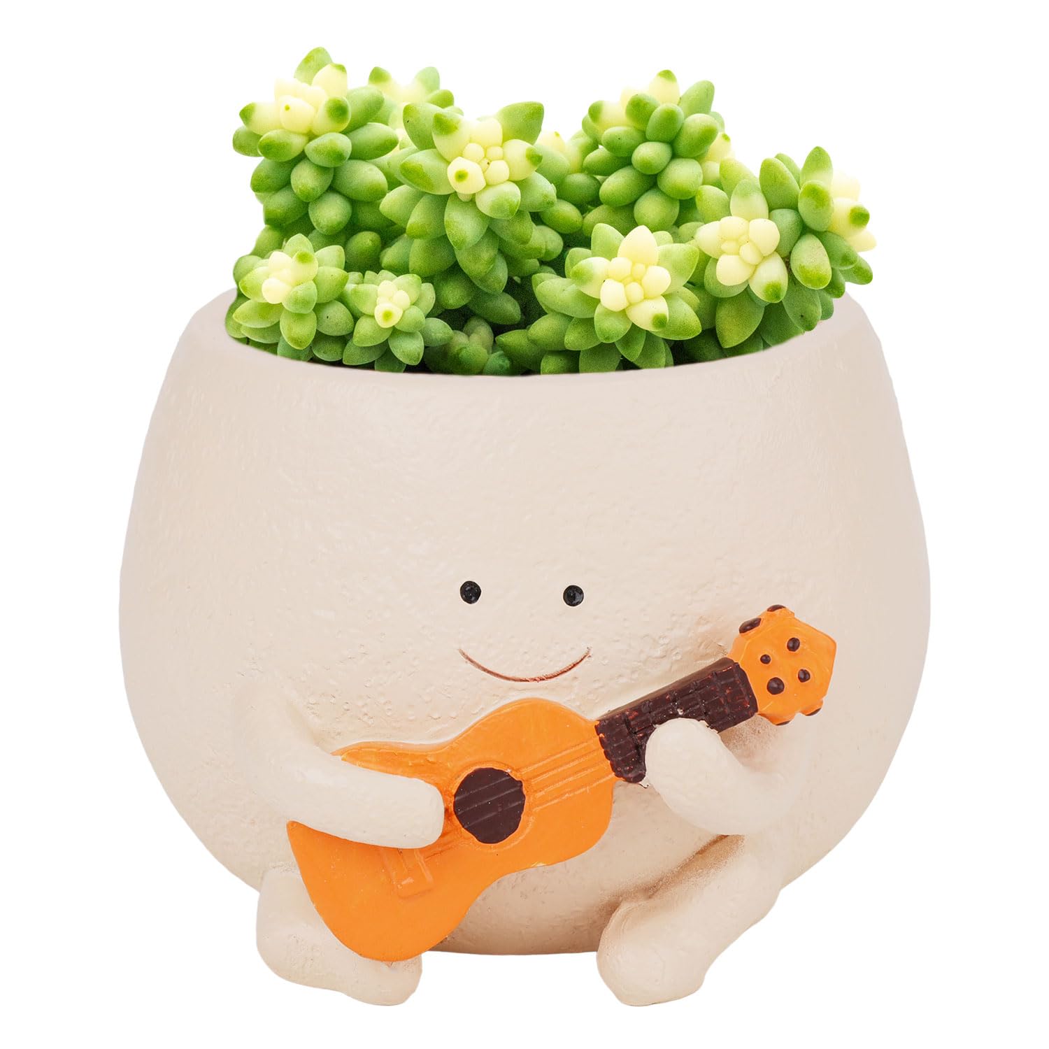 Smiley Face Planter Pot, Resin Head Planter with Drainage Hole Cute Guitar Plant Pot Funny Smiling Face Succulent Planters Decorative Flower Pots for Indoor Outdoor Home Decor Gifts for Mother