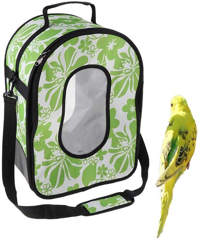 Tsdhjk Parrot Travel Bag, Soft Sided Bird Travel Carrier, Bird Backpack with Perch, Ventilated Design, Breathable Bird Cage, Lightweight and Potable, Green,S