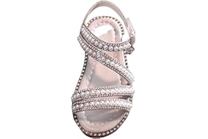 Flower Girl Pearl Sandals, Open Toe Dress Shoes for Kid, Summer Strap Flats Shoes for Wedding Party Performance