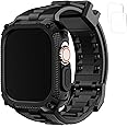 Fullmosa Compatible with Apple Watch Bands 49mm Ultra/Ultra 2, Rugged Apple Watch Strap Ultra with Military Grade Shockproof Bumper Case & Screen Protector for Men Women, 49mm, Black