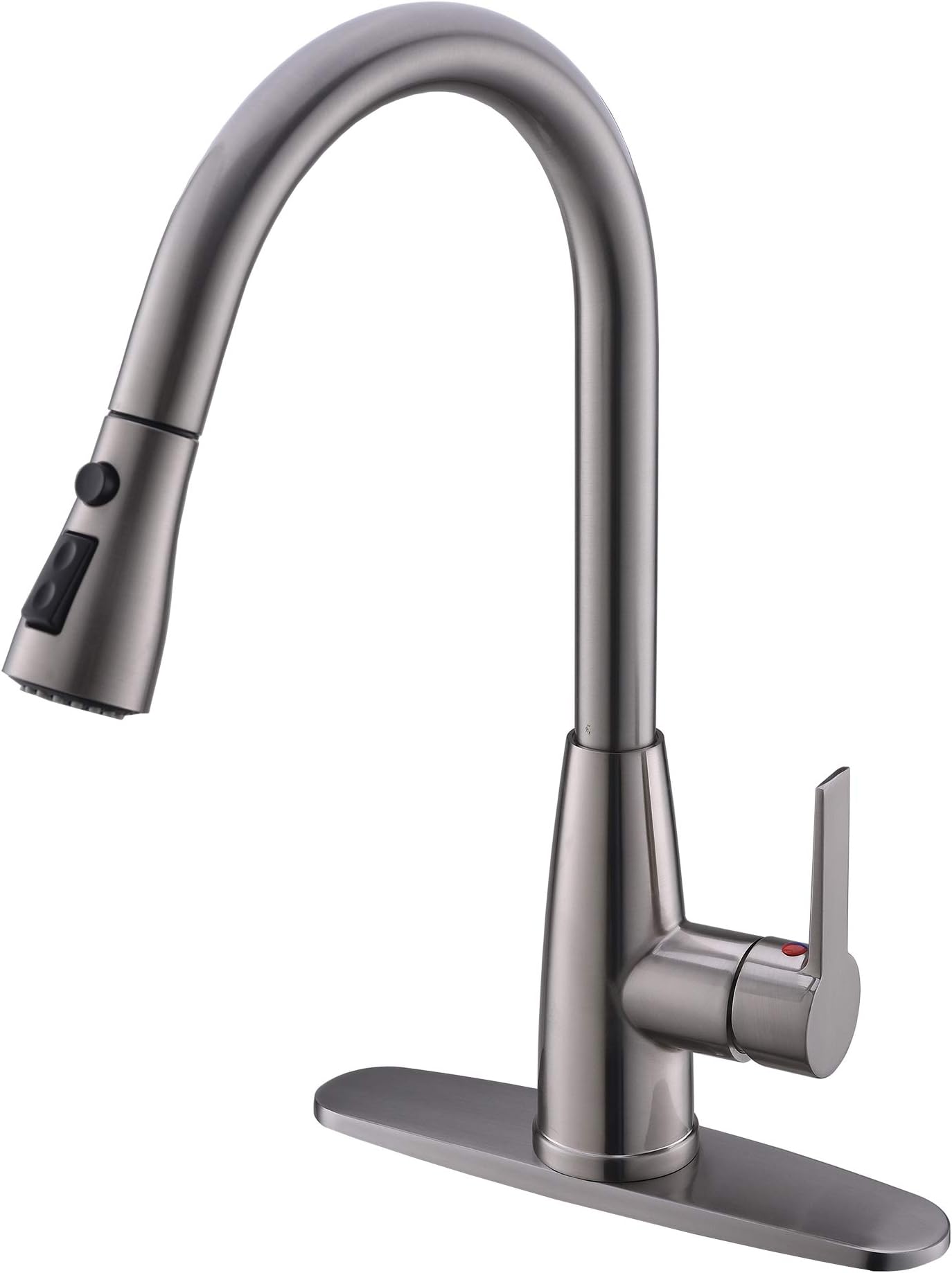 Hotis Modern High Arc 1 or 3 Hole Single Handle Stainless Steel Prep Sprayer Pull Out Pull Down Sprayer Kitchen Sink Faucet with Deck Plate