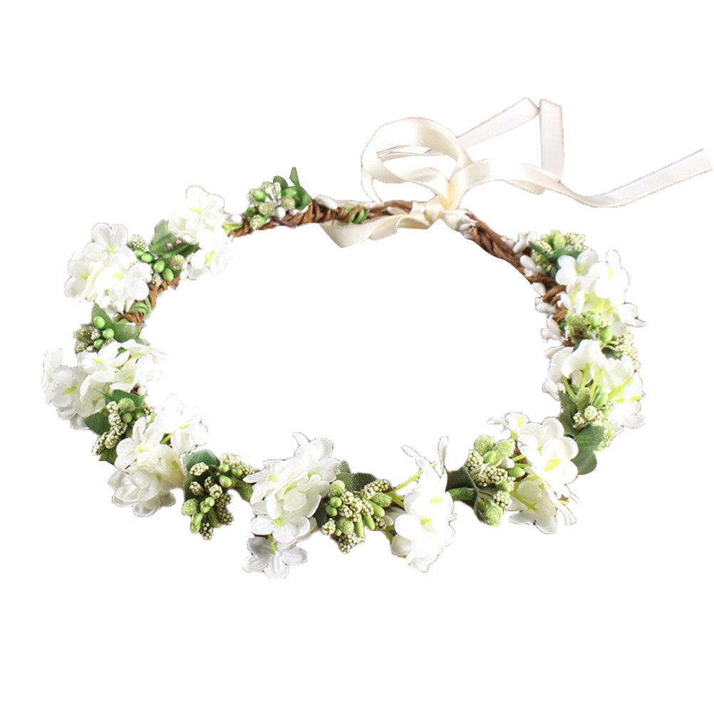 OULII Wedding Floral Headband Women Flower Head Wreath Bridesmaid Bridal Flowers Girls Hair Accessories (White)