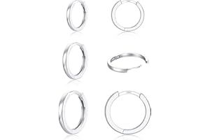 BSOEPNR 3 Pairs 925 Sterling Silver Hoop Earrings 14K White Gold Plated Small Silver Hoops Cartilage Huggie Earrings for Women Men