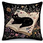 Ymzkpoa Black Cat Pillow Cover Gifts for Women Cats Lover Mom Lady,18x18 Black Cat Pillows Decorative Throw Pillows for Bedroom Living Room Home,Reading Nook Decor,Colorful Flaower Pillow Covers