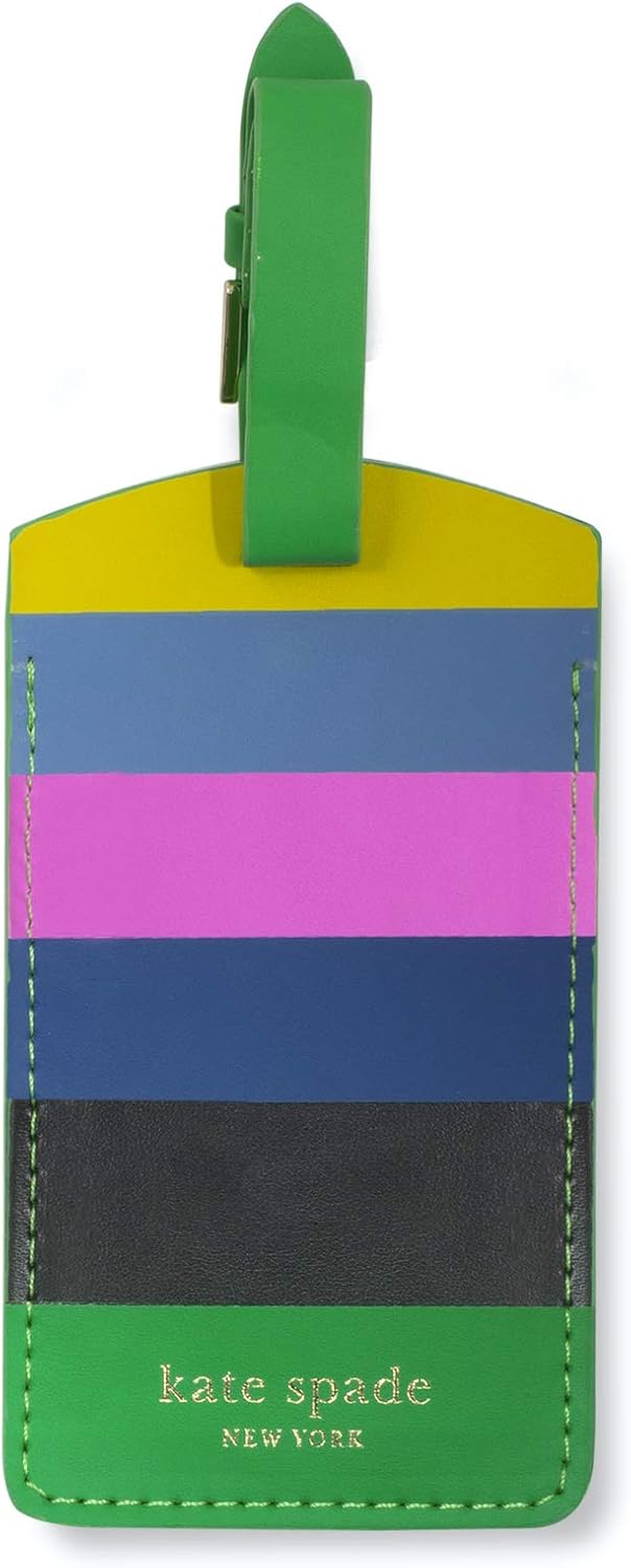 Kate Spade New York Vegan Leather Luggage Tag for Women, Durable Suitcase ID Tag, Enchanted Stripe: Office Products