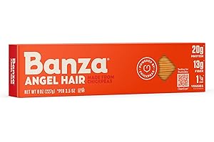 Banza Gluten-Free Chickpea Pasta, Angel Hair 20g Protein | Lower Carb | High Fiber | High Protein | Plant Based Pasta | 8oz