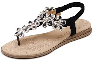 iCKER Women Sandals Rhinestone Dressy Casual Summer flat flip flops Comfortable Sandals