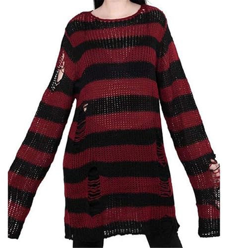 Women Punk Gothic Long Sweater Cool Hollow Out Hole Broken Jumper