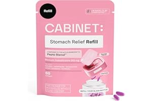Cabinet: Stomach Relief Bismuth Subsalicylate 262mg, 60 Count | Anti-Diarrheal Relief for Upset Stomach, and Indigestion (Ref