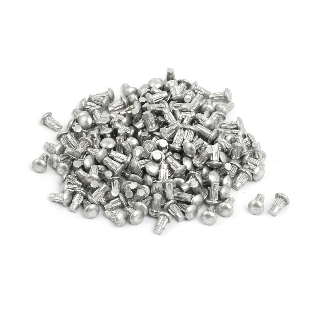 Sourcingmap 200pcs M2 x 4mm Knurled Shank Round Head Aluminum Solid Rivet Silver Tone
