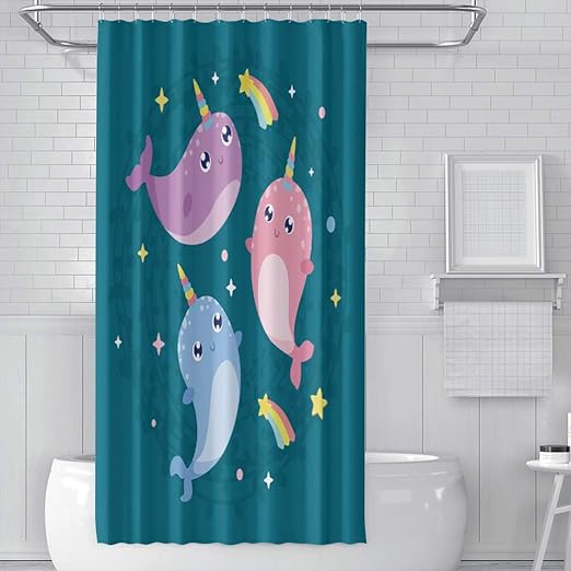 Amazon Com Aihuaw Cute Magical Narwhals Shower Curtain Bathroom Decor Stall 48w X 72l Inches Waterproof Reinforced Buttonholes Shower Curtain Home Kitchen