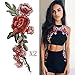 Transer 2PC DIY Embroidered Roses Floral Collar Sew Patch Sticker Applique Badge (Red)