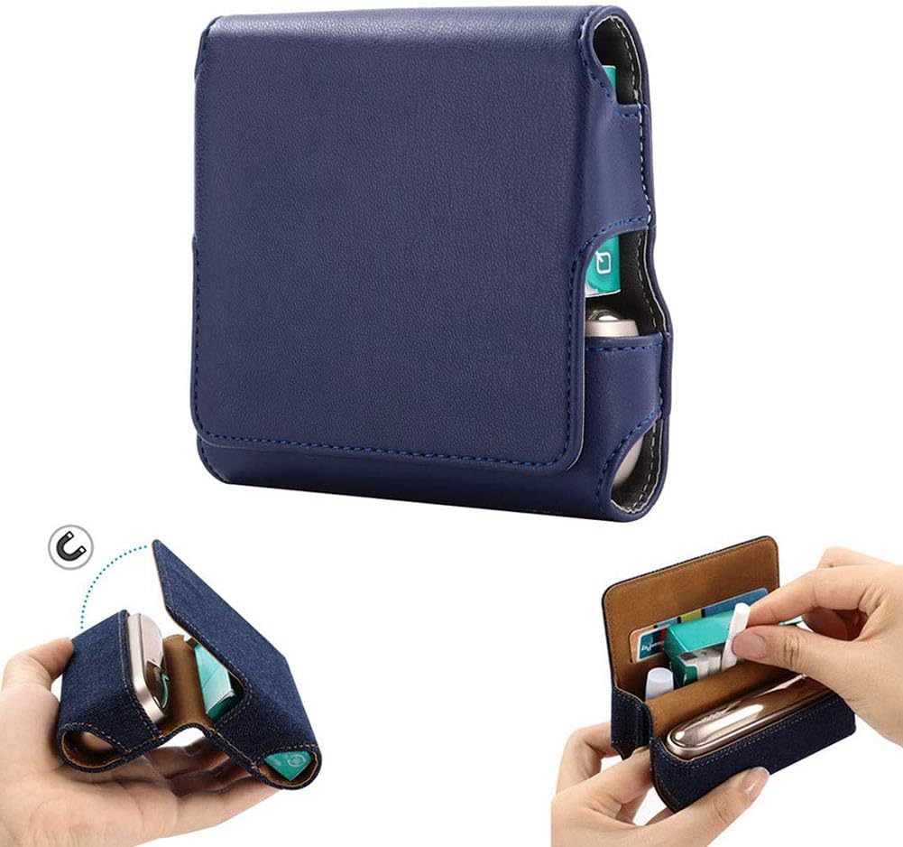 LCSJ Electronic Cigarette Protective Holder Case Wallet Case with Card Holder PU Leather Carrying Case for IQOS 3.0 Four Generations,Blue