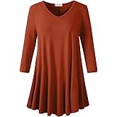 LARACE Tunics 3/4 Sleeve Plus Size Tops for Women V Neck Loose Fit Flowy Clothing for Leggings
