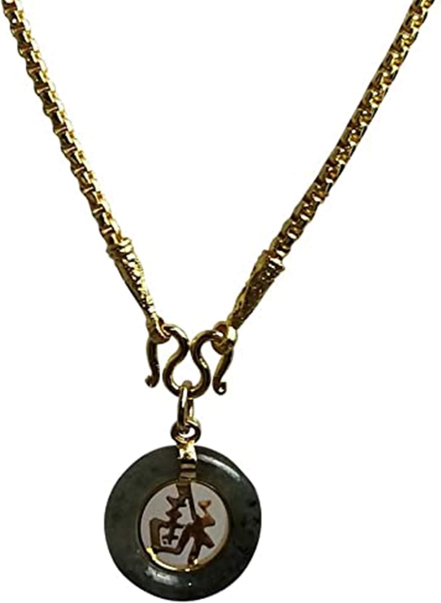 Jade Pendant Natural Carved Round Jewels Donut Gem Green Real Good Fortune Jewelry for Women Men Charms with Necklace Goldplate 24 K Success Promote Very Luckily Love Wealth and Healthy