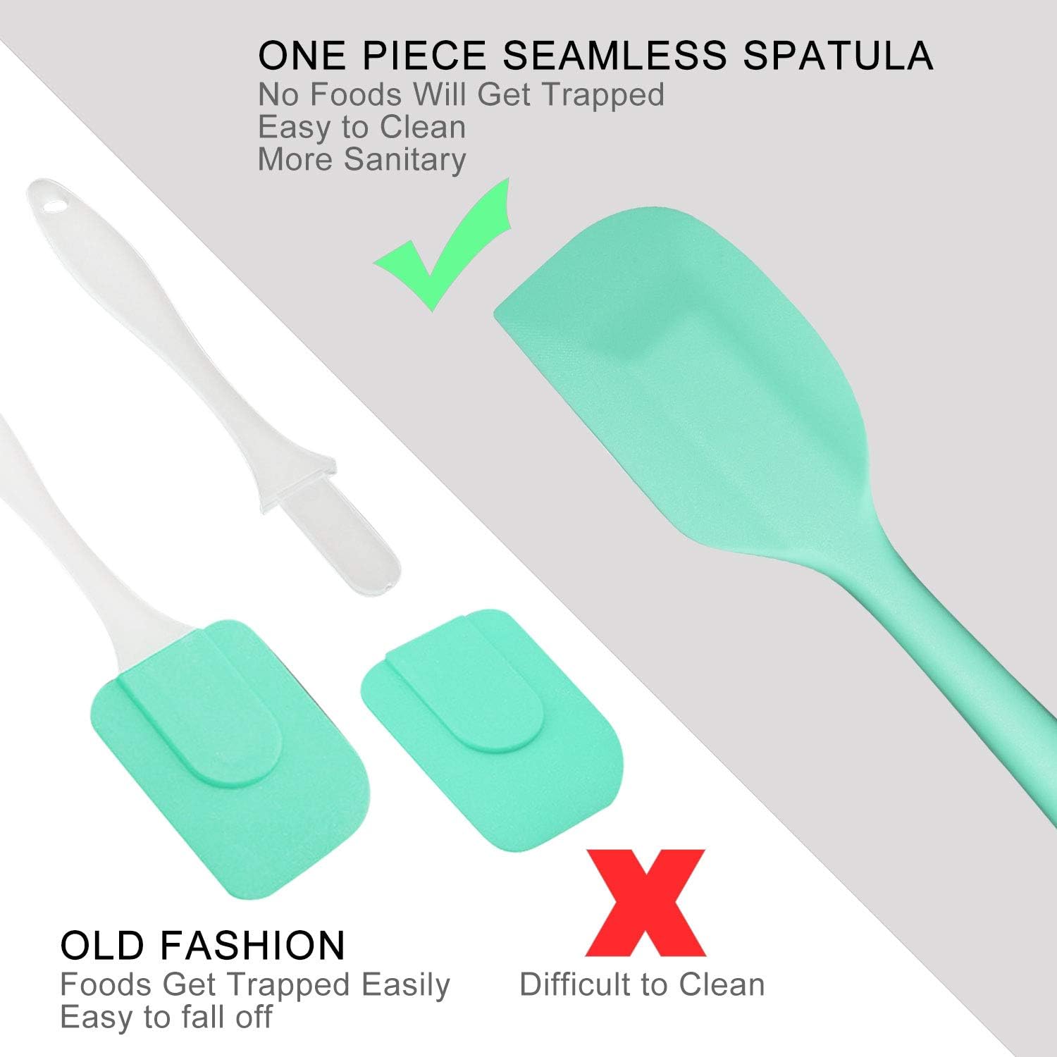 Silicone Spatula Set, G.a HOMEFAVOR Heat-Resistant Spatula - One Piece Seamless Design, Non-Stick Silicone with Reinforced Stainless Steel Core (6 Piece Set, Mint Green): Kitchen & Dining