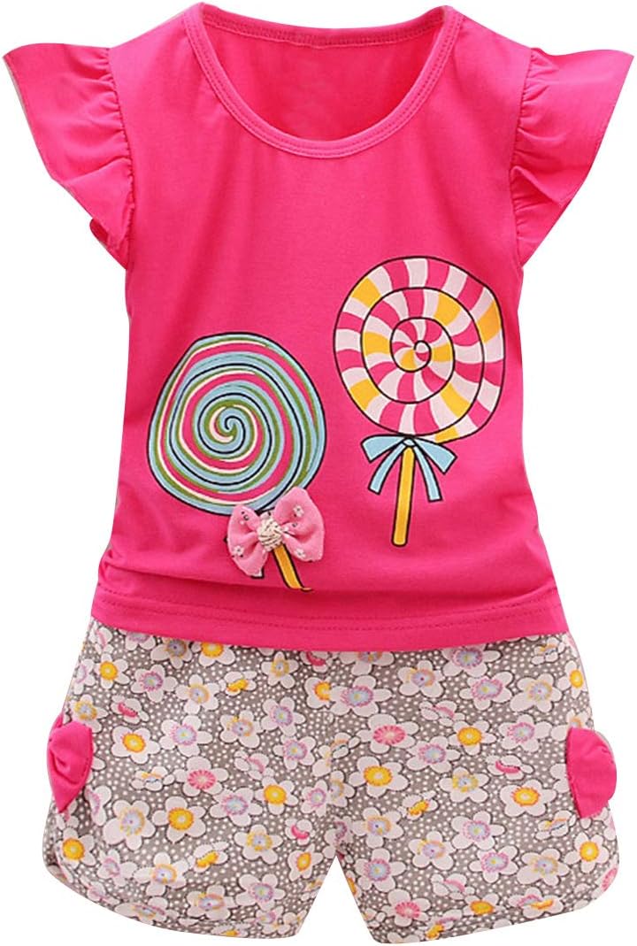 2PCS Toddler Baby Girl Ruffle Shirt Floral Bowknot Shorts Kids Summer Clothes Outfits Set