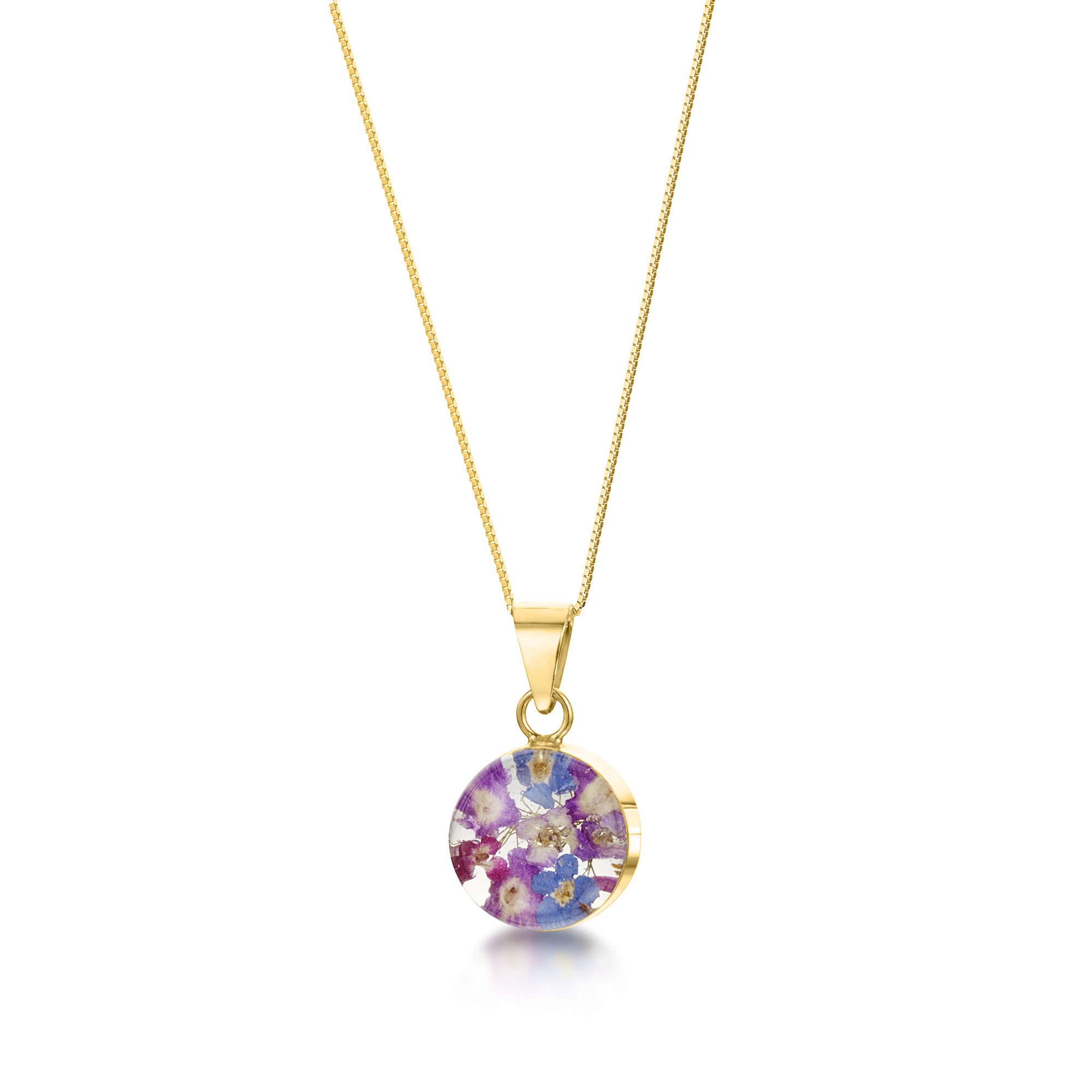 Shrieking Violet 18ct Gold-Plated Round Real Flower Pendant Necklace - Assorted Flowers (Purple Haze) — image 1