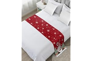 LDTRCHEE Christmas Gnomes Red Bed Runner for Queen Size Bed, Xmas Decorative Bed Scarf Throws for Foot of Bed, Rustic Tree Snowflake Luxury Bedding Protector Slipcover Bed Runners for Hotel/Home, 83 x 20 Inch