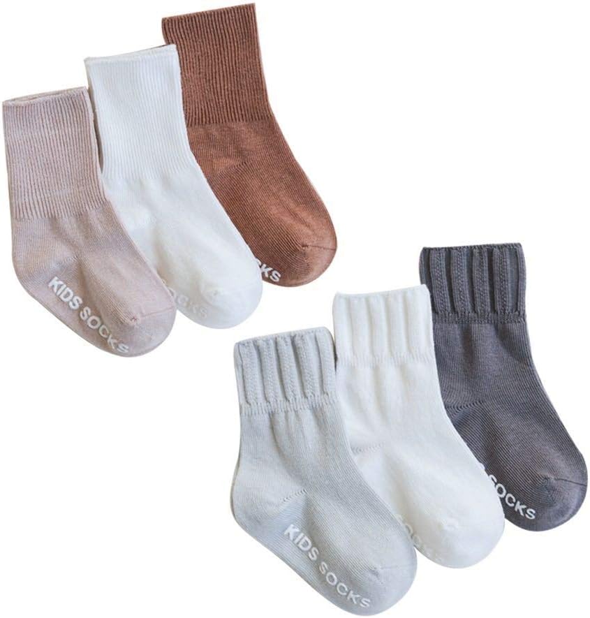 Baby Socks with Grips Newborn Toddler Non Skid Cotton Crew Socks 6Pack 6-36Month