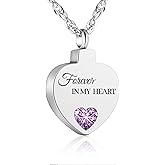 XIUDA Crystal Cremation Urn Necklace for Ashes Keepsake Birthstone Cremation Jewelry Heart Ashes Necklace for Women Stainless Steel Memorial Pendant - Forever In My Heart