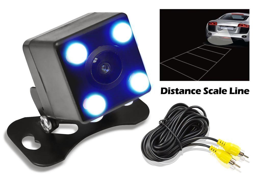 BW® LED Car Rear View Camera Car Revesing Camera with Lux Night Vision LED Lights and Distance Scale Lines