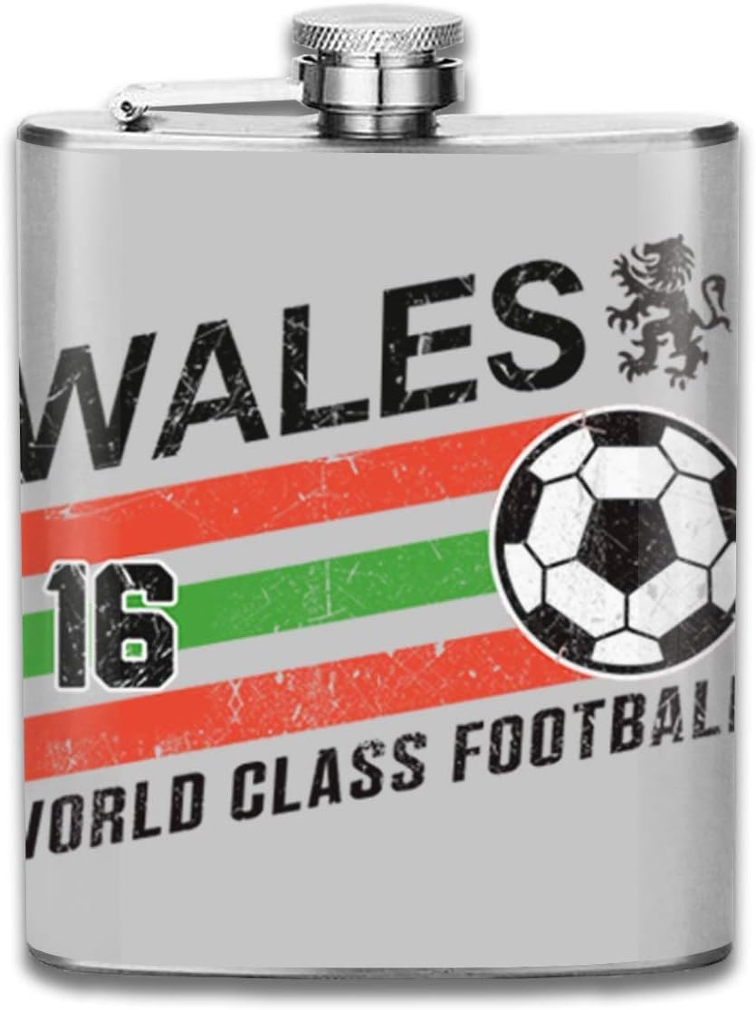 Amazon Jsmhh ユーロ16サッカーウェールズボールグレープリントヒップフラスコポケットボトルフラゴン7オンスポータブルステンレス鋼フラゴン 徳利 オンライン通販