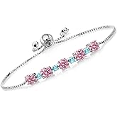 Gem Stone King 925 Sterling Silver Gemstone Birthstone and Swiss Blue Topaz Tennis Bracelet for Women | Round 5MM and 2.5MM | Adjustable Bolo Design | Easy-On Easy-Off | Fully Adjustable Up to 9 Inch