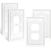 FANYINTY 4 Pack Petal Relief Design White Outlet Cover Plate, 1-Gang Duplex | Classic Style Modern Decorative for Electrical Outlet Cover Plates, Receptacle Light Switch Cover, Mid-Size 4.9